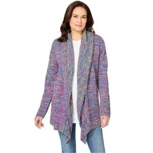 Woman Within Multi Marled Cardigan Sweater 2X Plus Size Ultra Blue Space Dye